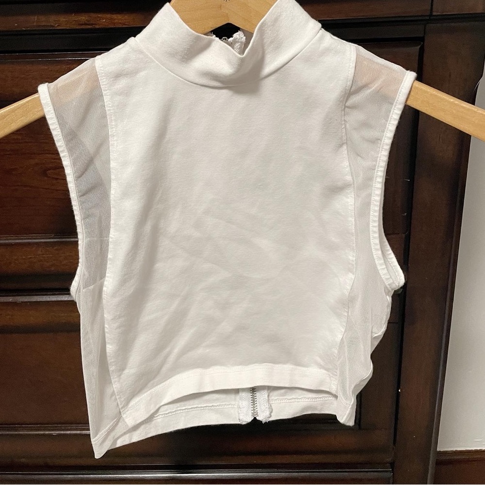white crop top with mesh sides